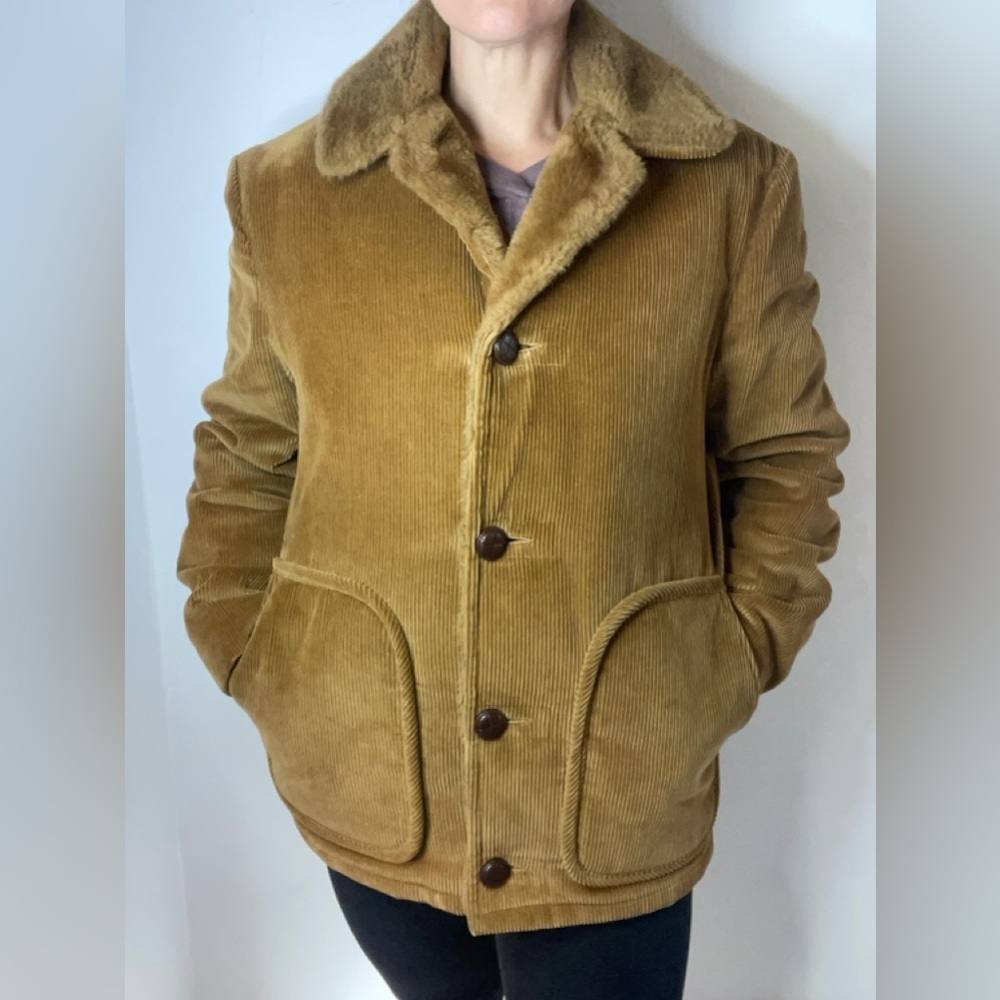 Vintage 70s Corduroy Faux Fur Sherpa Lined Towncraft Rancher Coat Jacket - Picture 4 of 16